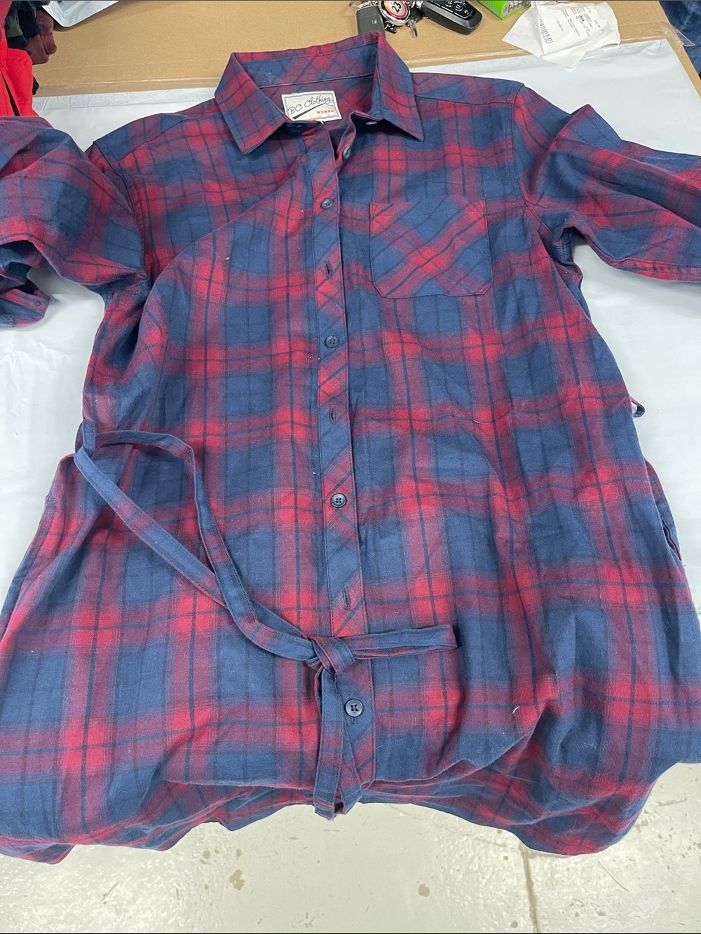 Plaid Button-Front Midi Dress in Red and Navy